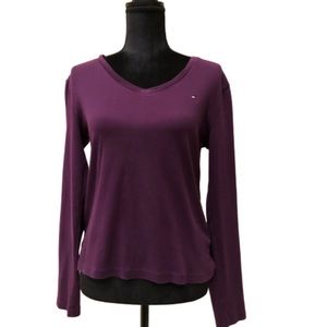 🌻Tommy Hilfiger V neck longslv T Wine color 2011